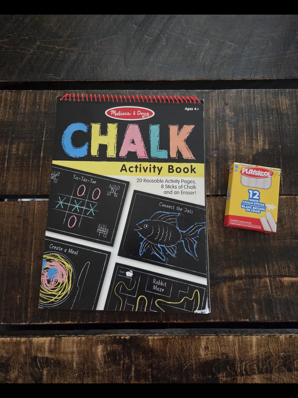 Melissa & Doug Chalk Activity Book - Black with  Chalk Art & 12 Sticks Of Chalk